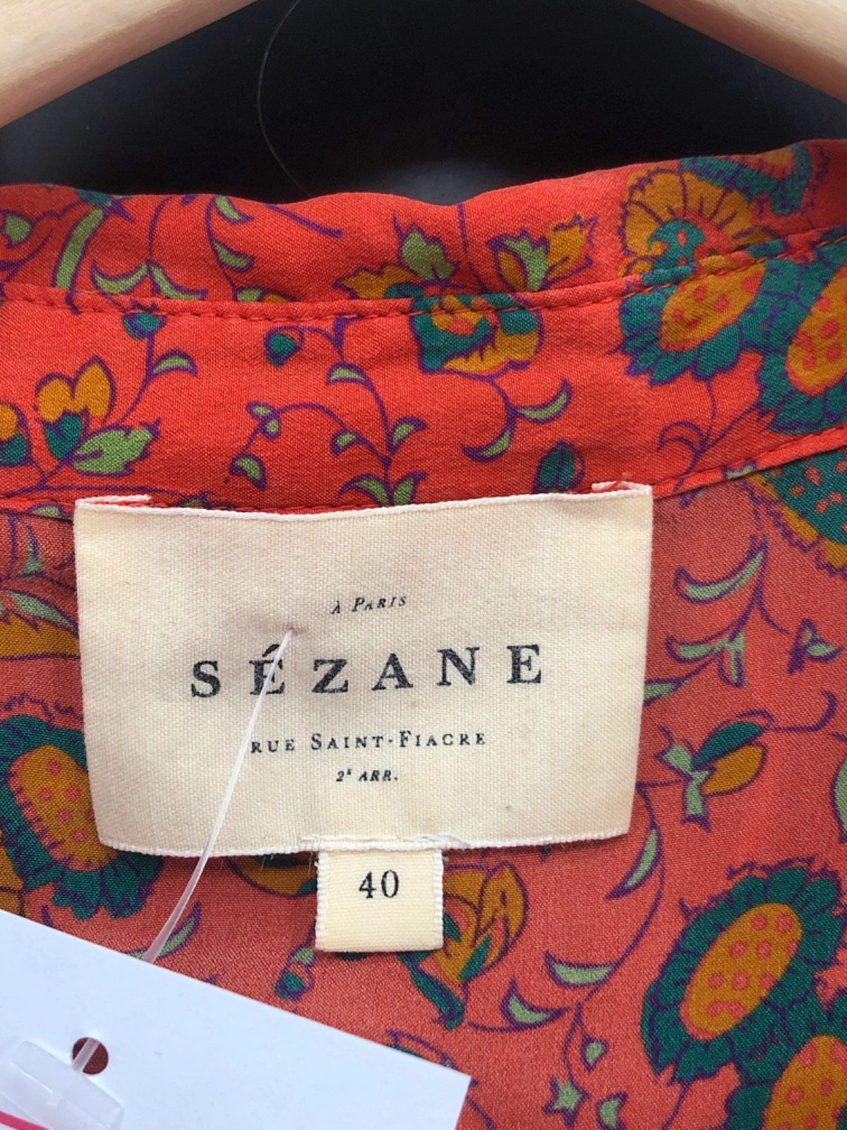 Sézane Red Floral Print Silk Blouse UK 12