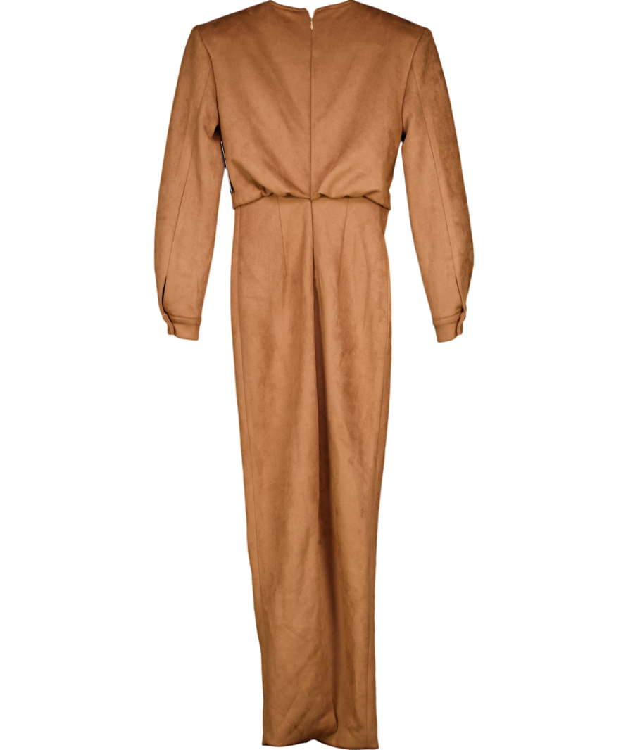 Atelier Ninety Five Brown Shoulder Pad Suede Maxi Dress UK XS