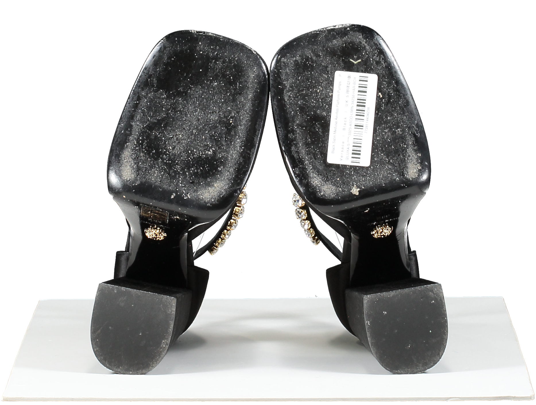 Versace Black Satin Medusa Aevitas Platform Pumps UK 5.5 EU 38.5 👠