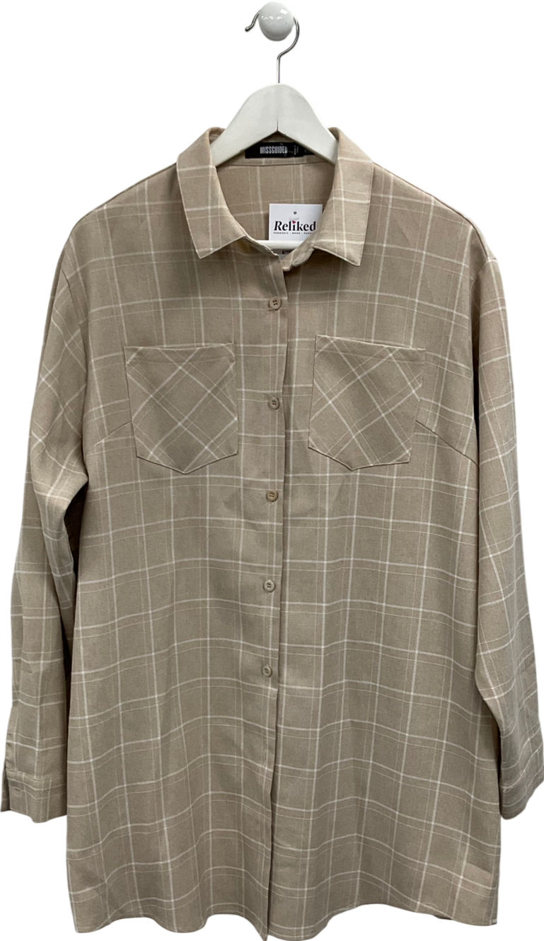 Missguided Beige Oversized Checked Shirt UK 8