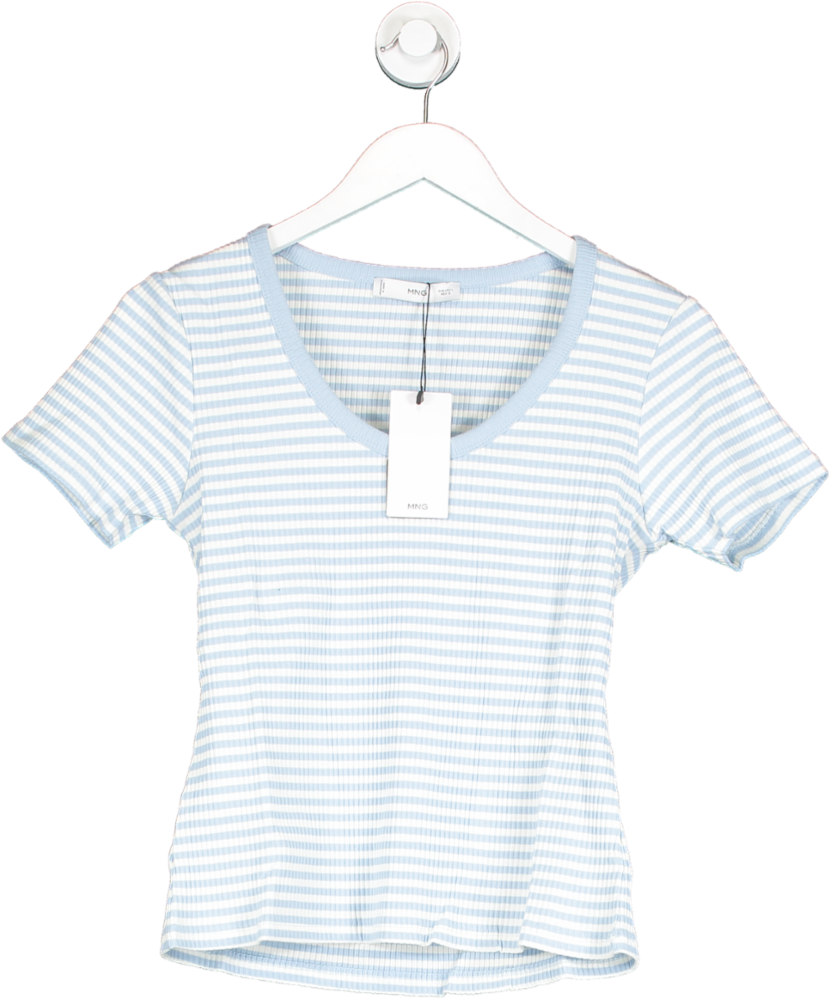 MANGO Blue Textured Striped T Shirt BNWT UK L