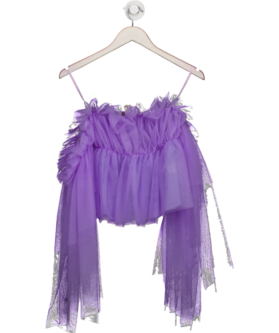 Coast Purple Organza Ruffle Off-shoulder Long Sleeved Statement Top UK 8