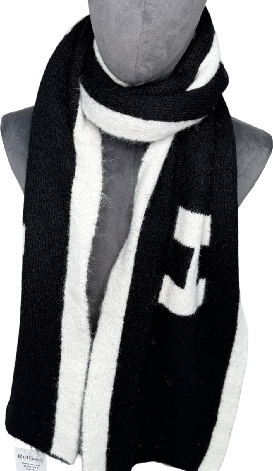 4th & Reckless Black / White Reversible Letti Logo-pattern Knitted Scarf One Size