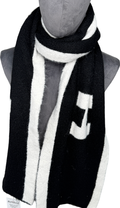 4th & Reckless Black / White Reversible Letti Logo-pattern Knitted Scarf One Size