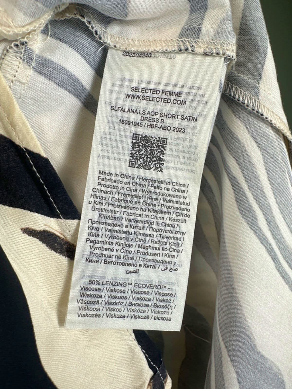 Selected Femme Multicolour Zebra Print Satin Dress Short SLFALANIA Size 10