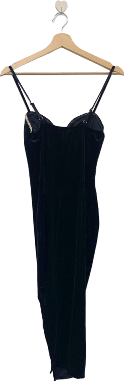 Fashion Nova Black Embellished Velvet Midi Dress XS