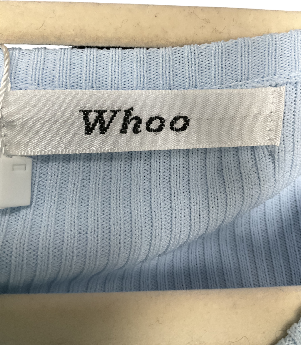Whoo Blue Ribbed Half Button Top UK S