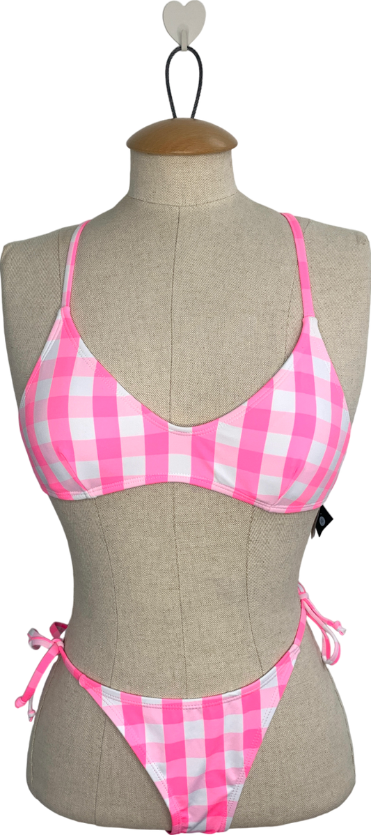 cotton on Pink Fixed Tie Side Checked Bikini UK XS