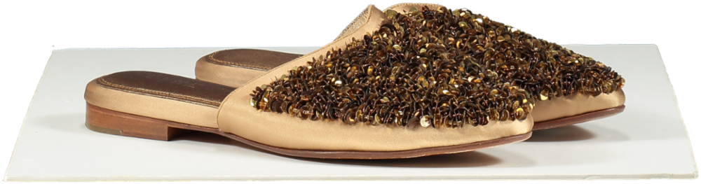 zyne Metallic Bronze Leather Beaded Mules UK 6 EU 39 👠