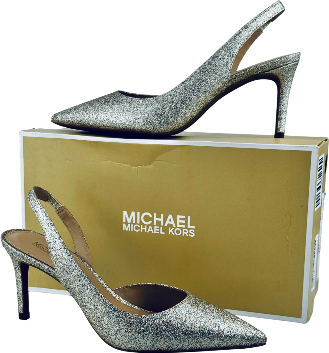 MICHAEL Michael Kors Pale Metallic Gold Alina Flex Slingback Heels UK 4.5 EU 37.5 👠