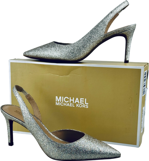 MICHAEL Michael Kors Pale Metallic Gold Alina Flex Slingback Heels UK 4.5 EU 37.5