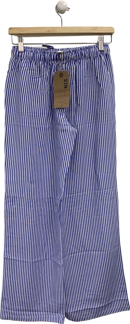 Stradivarius Blue/White Striped Drawstring Trousers XS