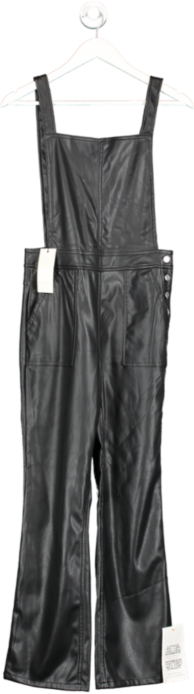 Never Fully Dressed Black Pu Dungarees UK 8
