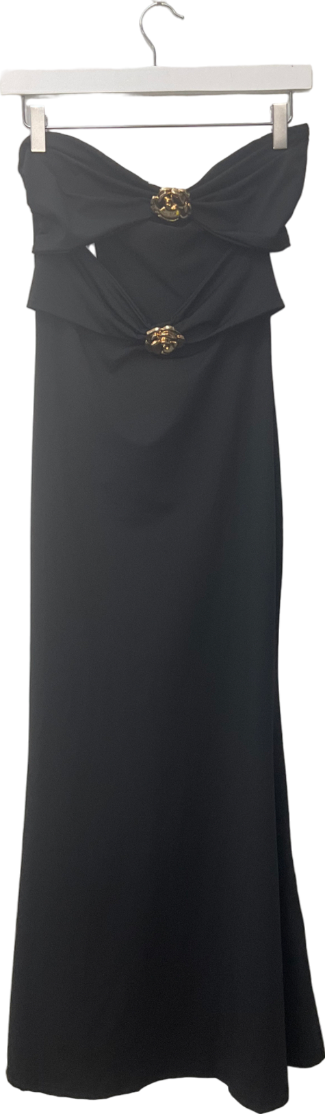 SHEIN Black Women Metal Flower Decor Fitted Sexy Backless Sleeveless Dress, Autumn UK S