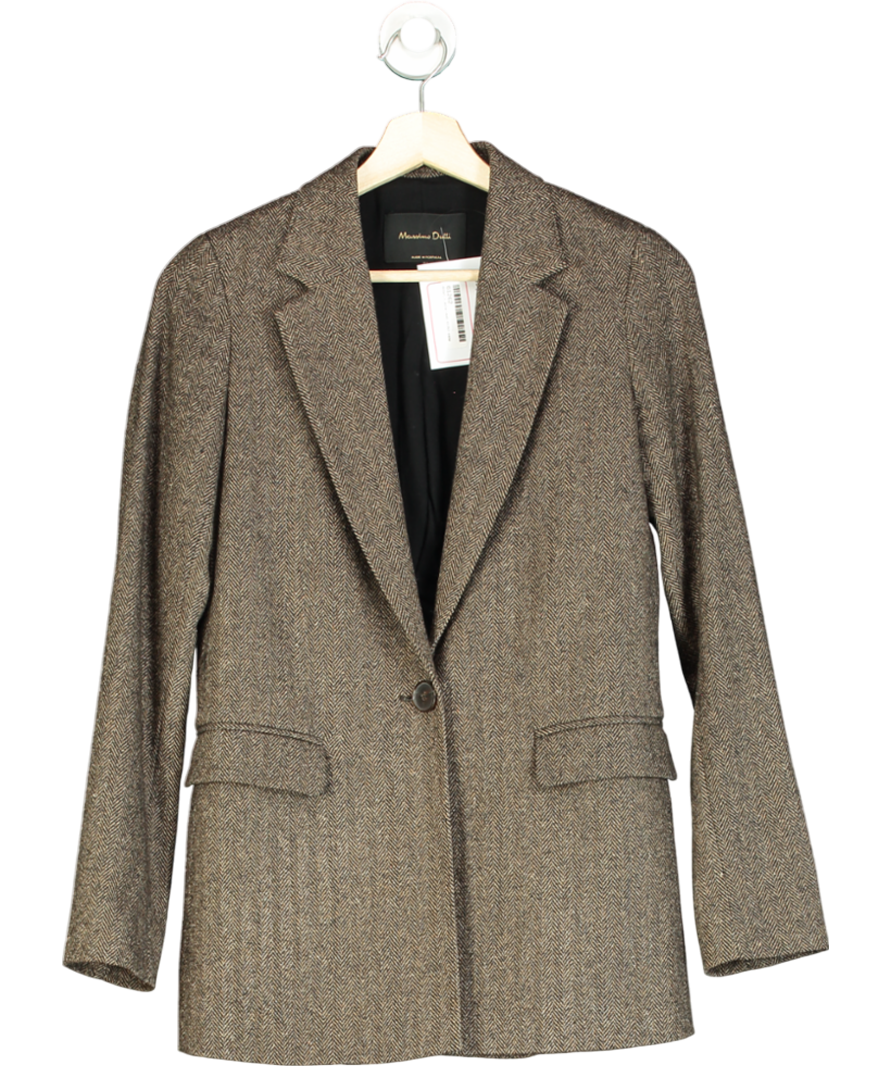 Massimo Dutti Brown Tweed Double Breasted Blazer UK 10