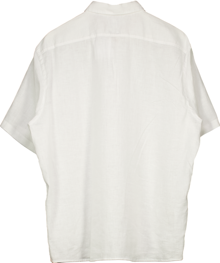 Hugo Boss White Regular Fit Linen Blend Short Sleeve Shirt UK XXL
