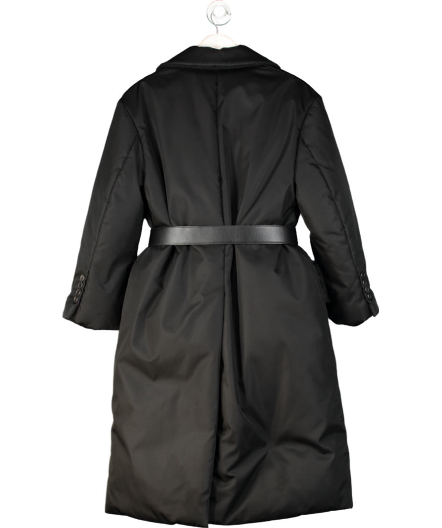 PRADA Black Padded Re-nylon down filled Triangle Logo Puffer Coat with belt UK 4