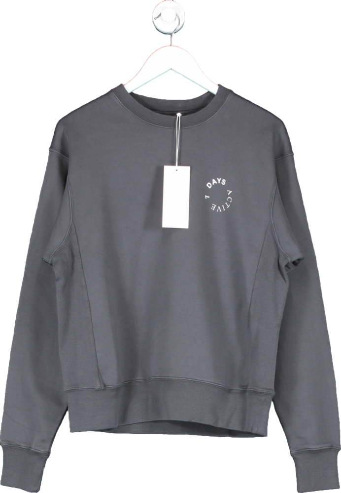 7 Days Active Luxury Grey Organic Cotton Soft  Crewneck Sweatshirt UK S