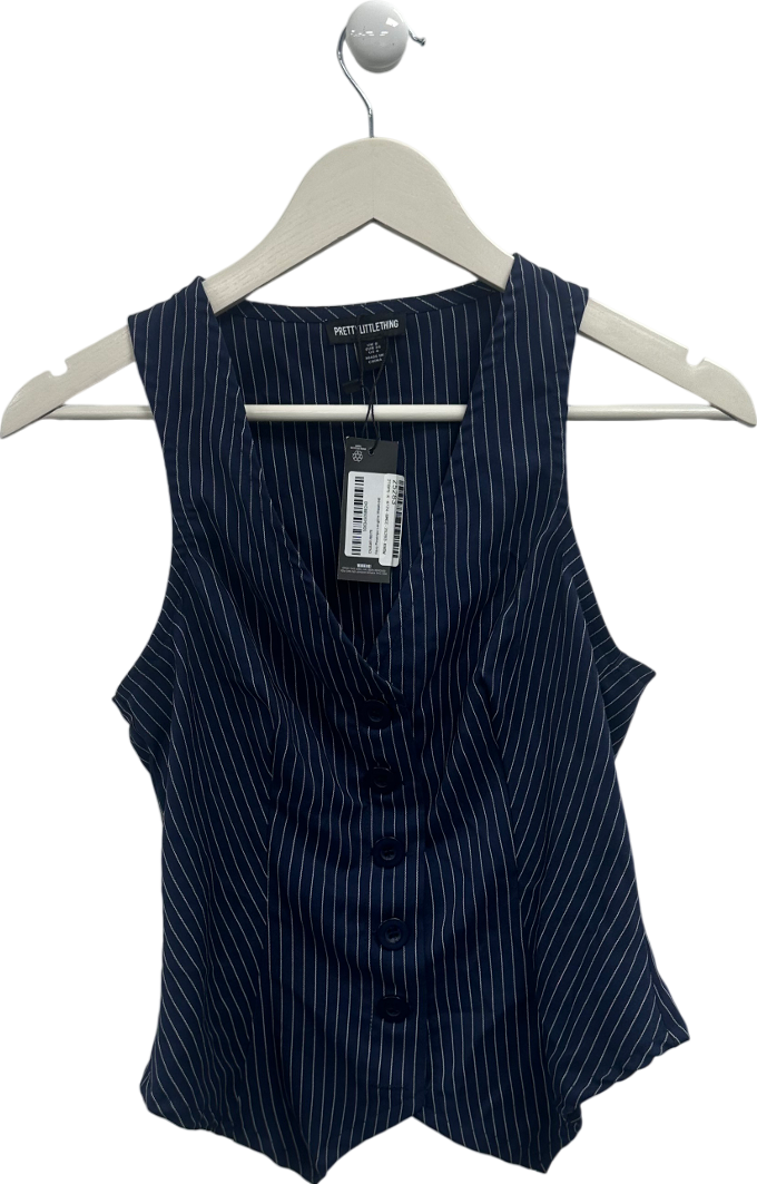 PrettyLittleThing Blue Navy Pinstripe Longline Waistcoat UK 8