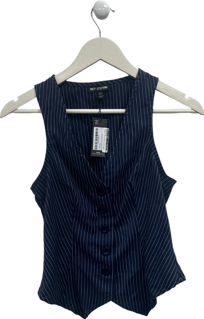 PrettyLittleThing Blue Navy Pinstripe Longline Waistcoat UK 8