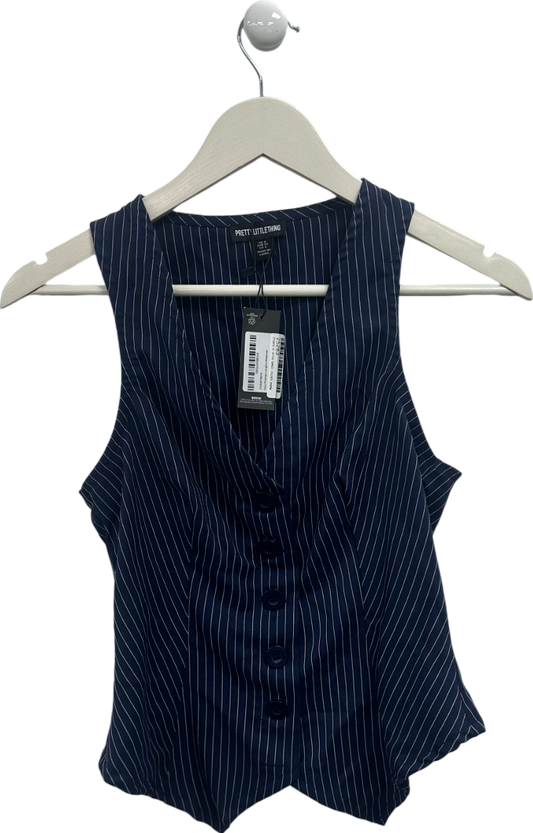 PrettyLittleThing Blue Navy Pinstripe Longline Waistcoat UK 8