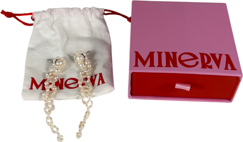Minerva White Handmade Pearl Dangling Earrings One Size