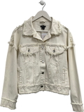 boohoo Cream Frayed Hem Denim Jacket UK 8