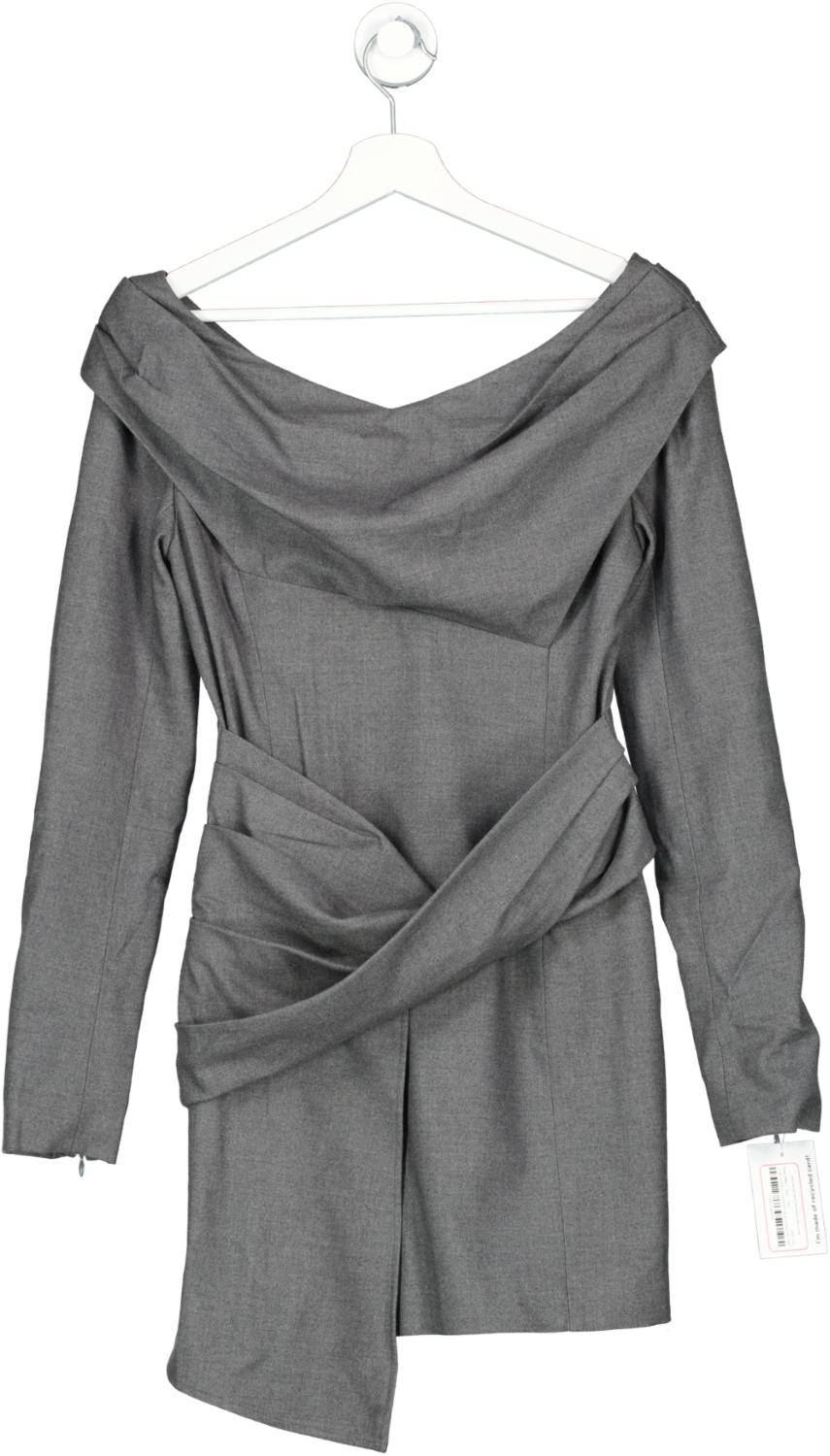 Karen Millen Grey Marl Woven Wool Mix Bardot Mini Dress UK 6