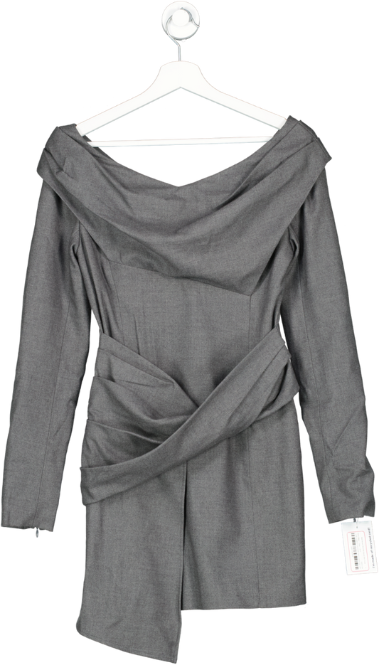Karen Millen Grey Marl Woven Wool Mix Bardot Mini Dress UK 6