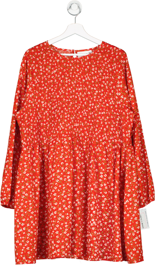 Daisy Street Plus Shirred Smock Mini Dress In Red Ditsy UK 20
