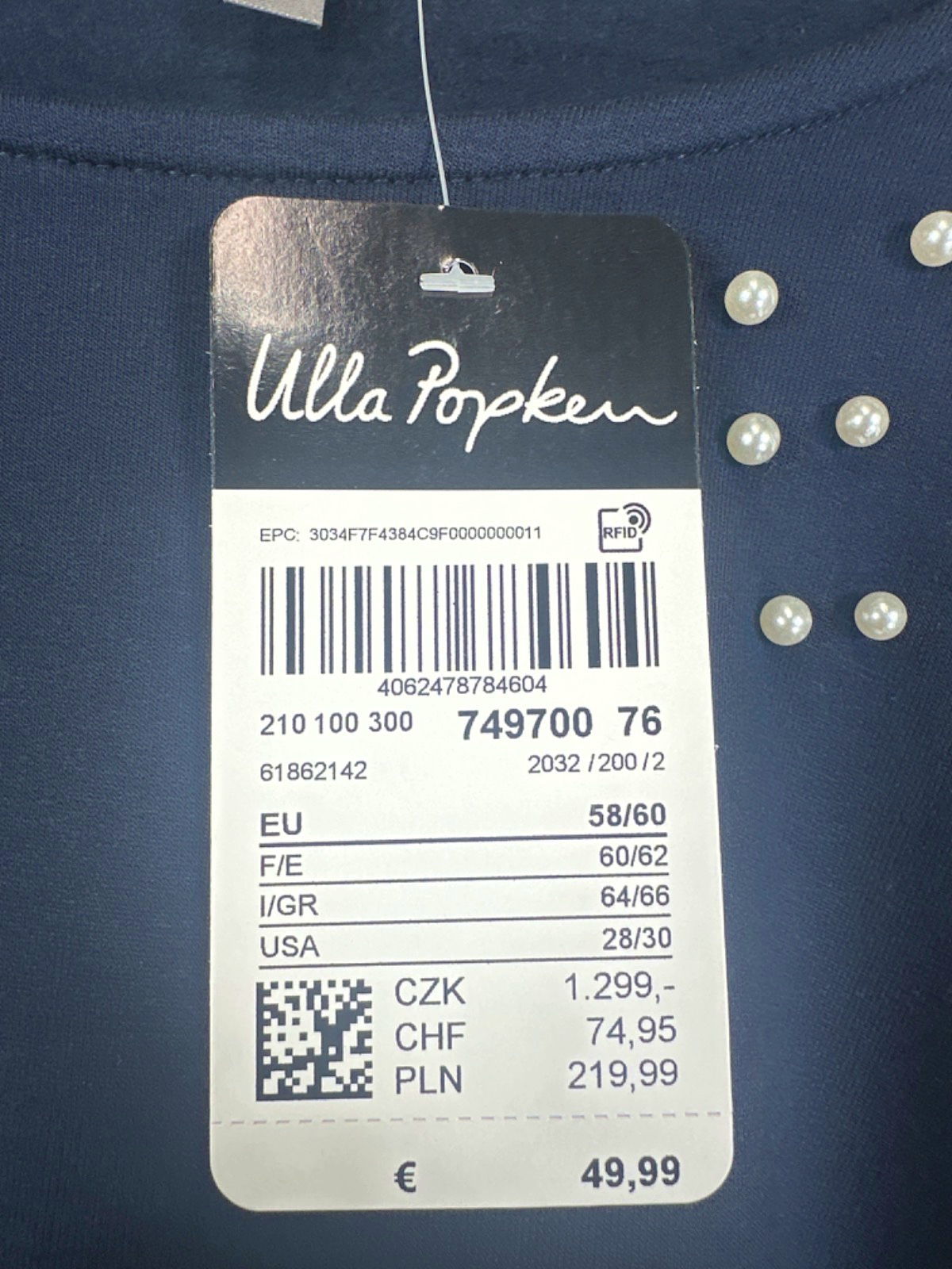 Ulla Popken Navy Blue Embellished Boat Neck Top UK XXL