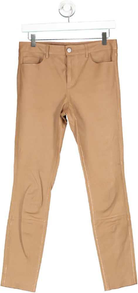 Theory Brown Slim Fit Leather Trousers UK 8
