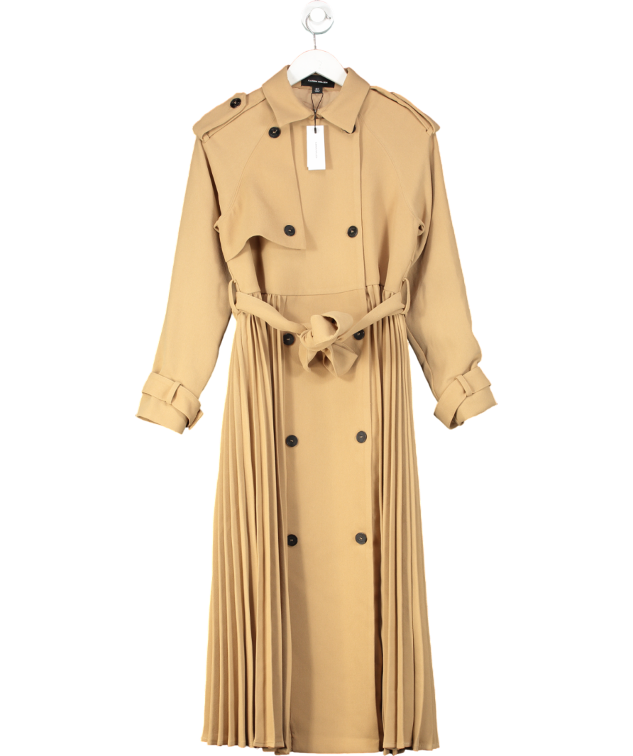 Karen Millen Beige Tailored Pleat Detail Belted Trench Coat UK 8