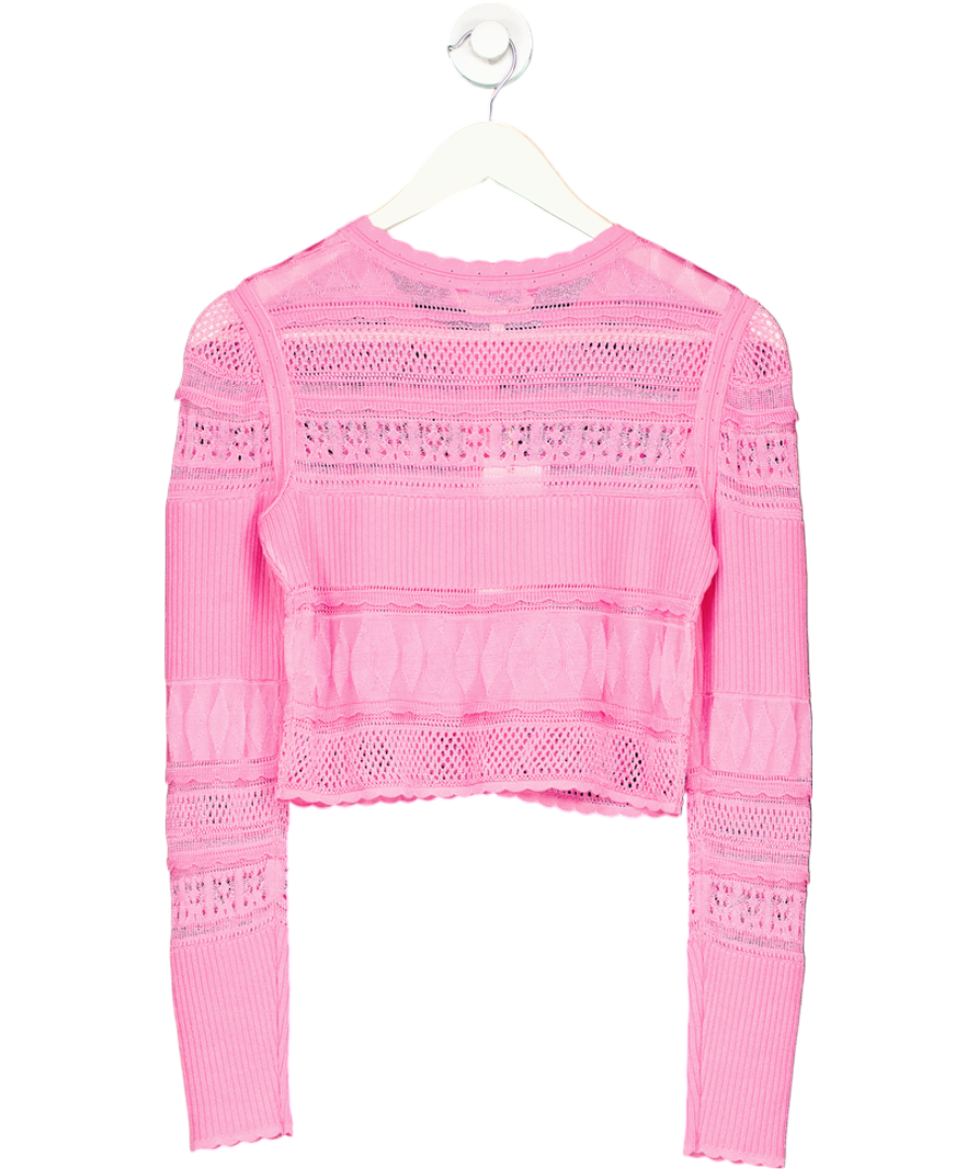 loveshackfancy Pink Pointelle Knit Laren Cropped Cardigan UK XS