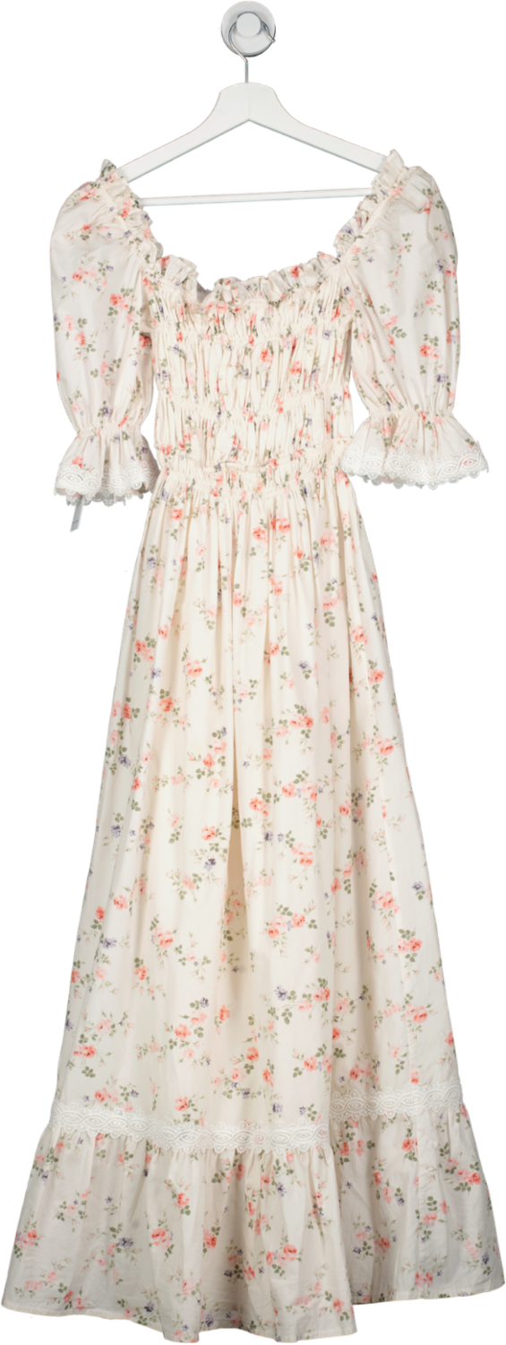 LUG VON SIGA Cream Smoked Floral Cotton Dress UK XS