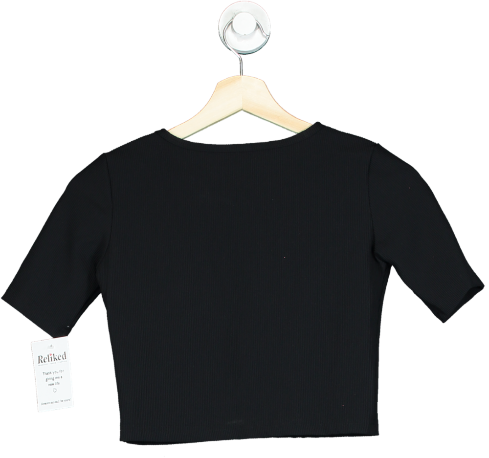 Almada Black Ribbed Crop Top UK S