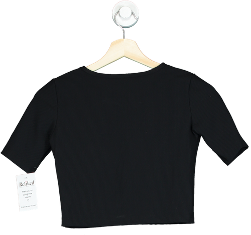 Almada Black Ribbed Crop Top UK S