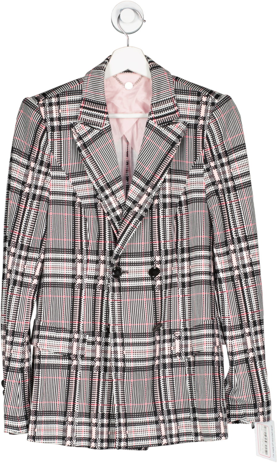 Marc Cain Pink Graphic Chequered Print Double Breasted Blazer UK XS