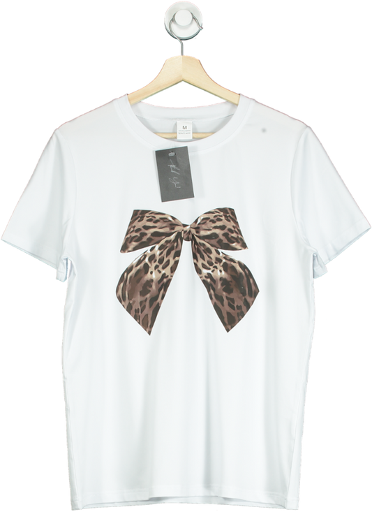 White Leopard Bow T-Shirt UK S