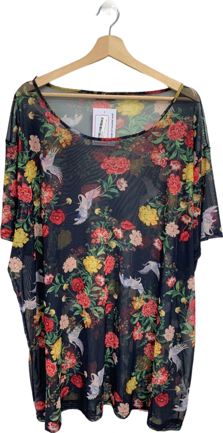 Yours Black Floral Mesh Top UK 26/28