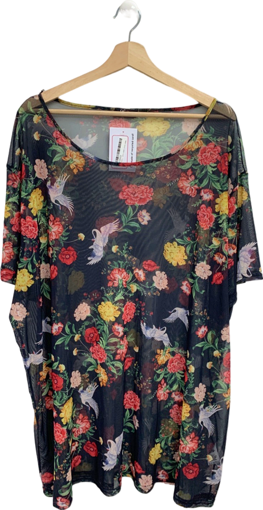 Yours Black Floral Mesh Top UK 26/28