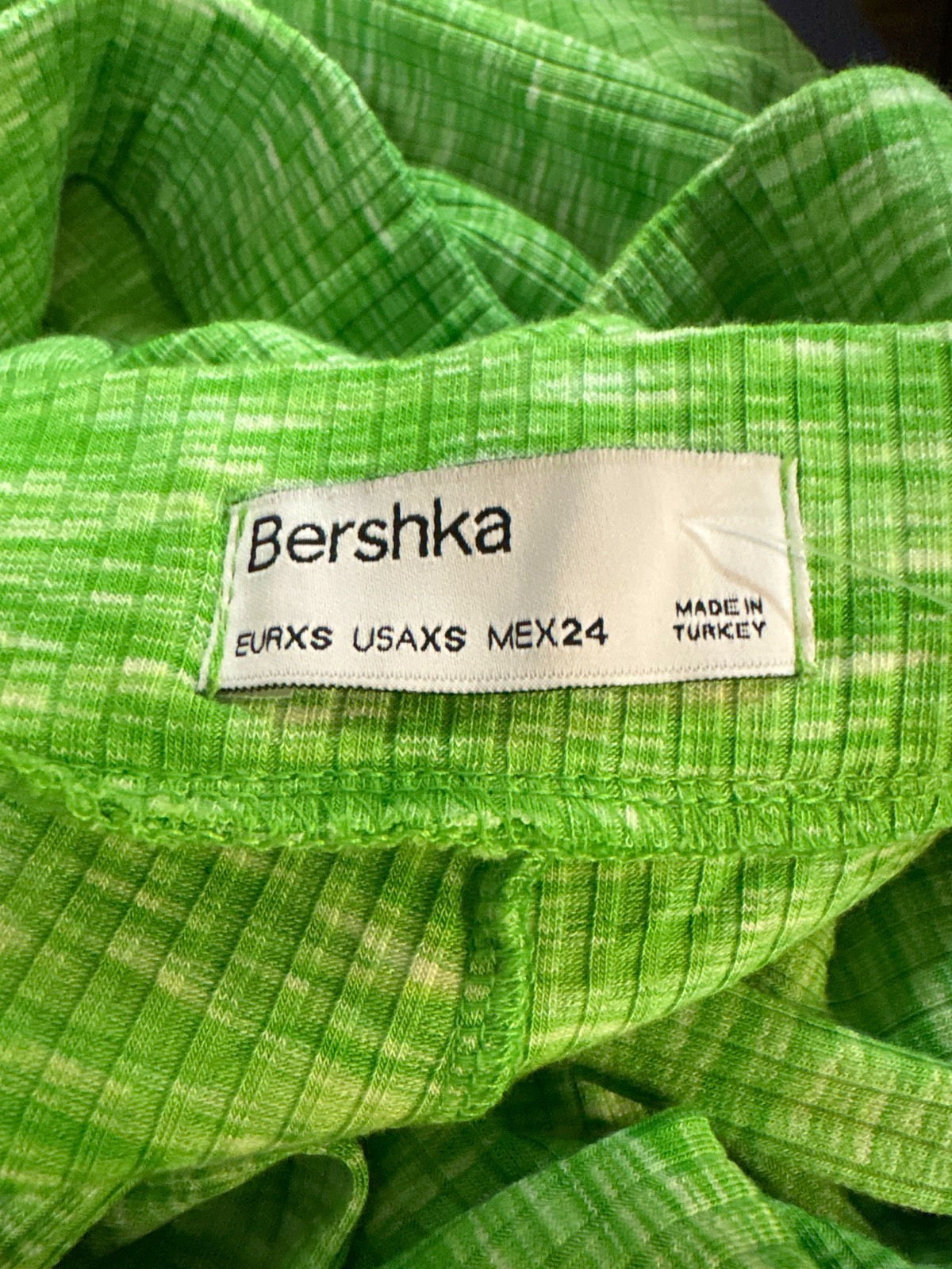 Bershka Green Ribbed Flared Trousers UK XS