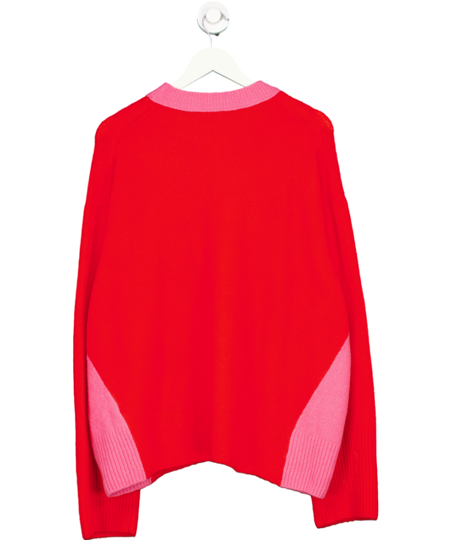 Whistles Red Colour Block Crew Neck Knit Wool Blend Jumper UK L