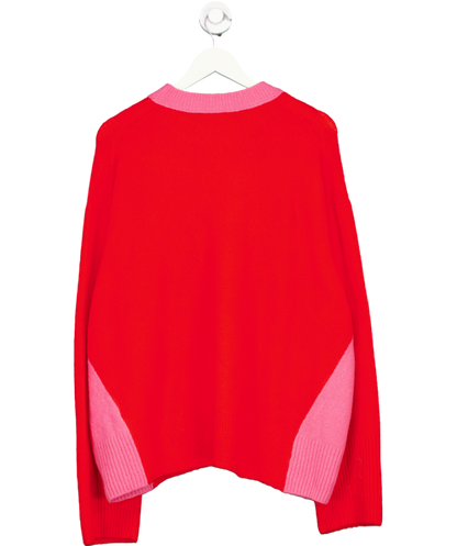 Whistles Red Colour Block Crew Neck Knit Wool Blend Jumper UK L