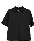 Paper Moon Seoul Black Cotton Blend Rane Padded Shoulder Polo Shirt UK M