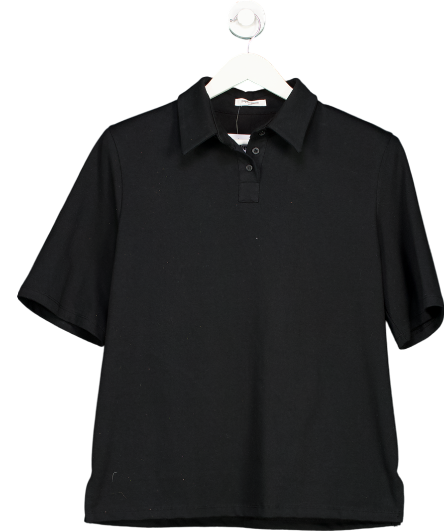 Paper Moon Seoul Black Cotton Blend Rane Padded Shoulder Polo Shirt UK M