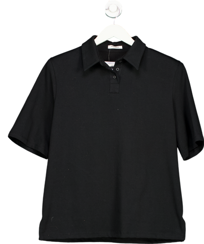 Paper Moon Seoul Black Cotton Blend Rane Padded Shoulder Polo Shirt UK M