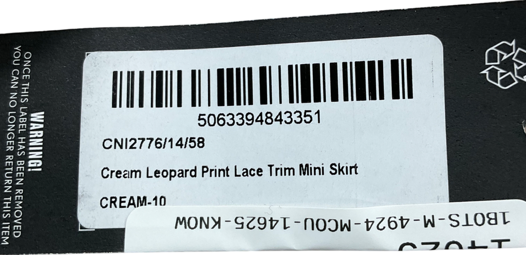 PrettyLittleThing Cream Leopard Print Lace Trim Mini Skirt UK 10