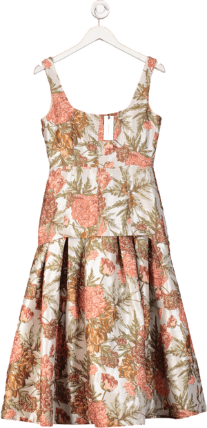 Karen Millen Multicoloured Floral Jacquard Strappy Full Skirted Tailored Maxi Dress - Petite Fit UK 10