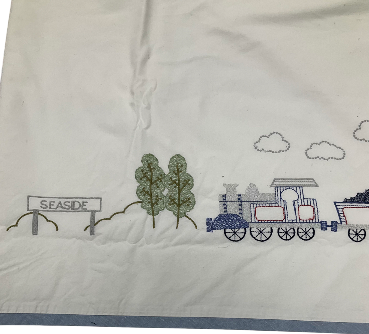 The White Company White Train Embroidered Cotton Bed Sheets - Single Bed One Size